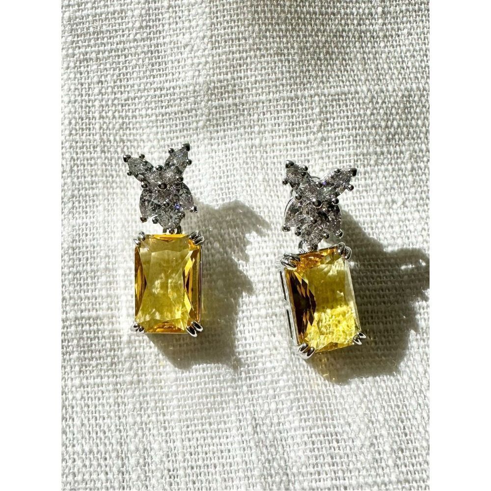 Victoria Canary radiant, cut dangle earrings - Picture 2 of 5
